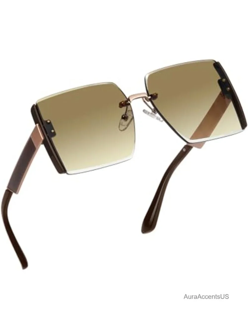 Oversized Rimless Square Sunglasses UV400 Protection Gradient Lens